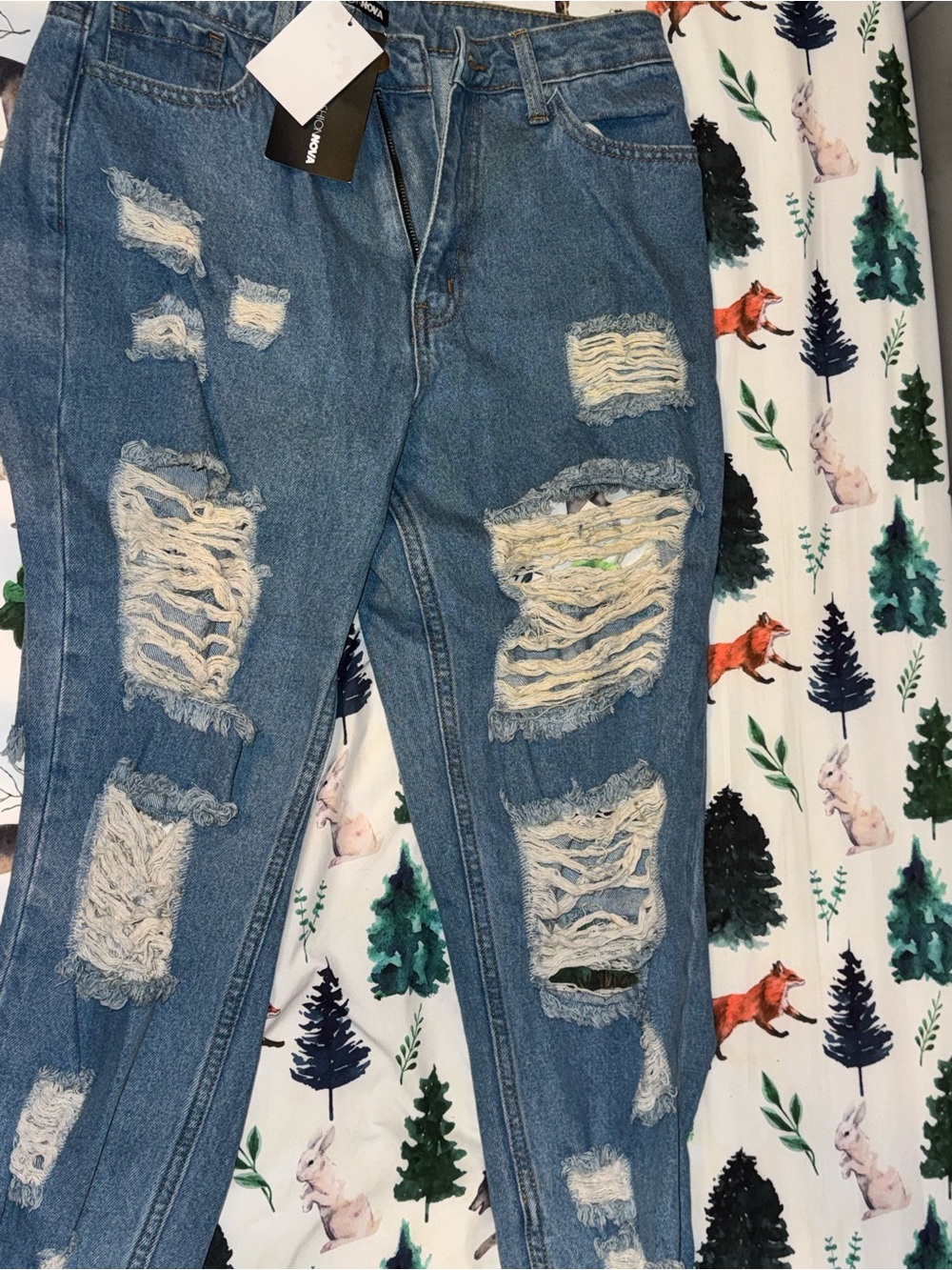 Fashion Nova Women's Light Blue Distressed Boyfriend Jeans